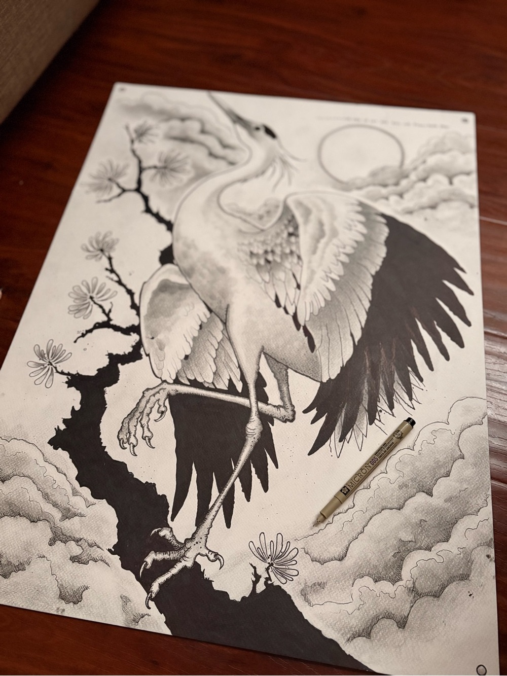 Black and White Crane Art Print - Home Wall Decor